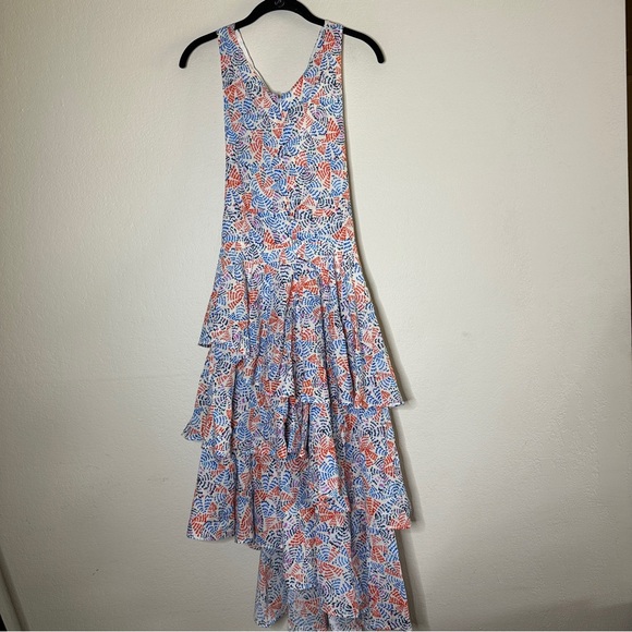 WILLA STORY white printed asymmetrical tiered ruffle Mia midi dress M NEW - Picture 7 of 10